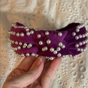 La Bella Elegant Pearl-Studded Purple Velvet Headband